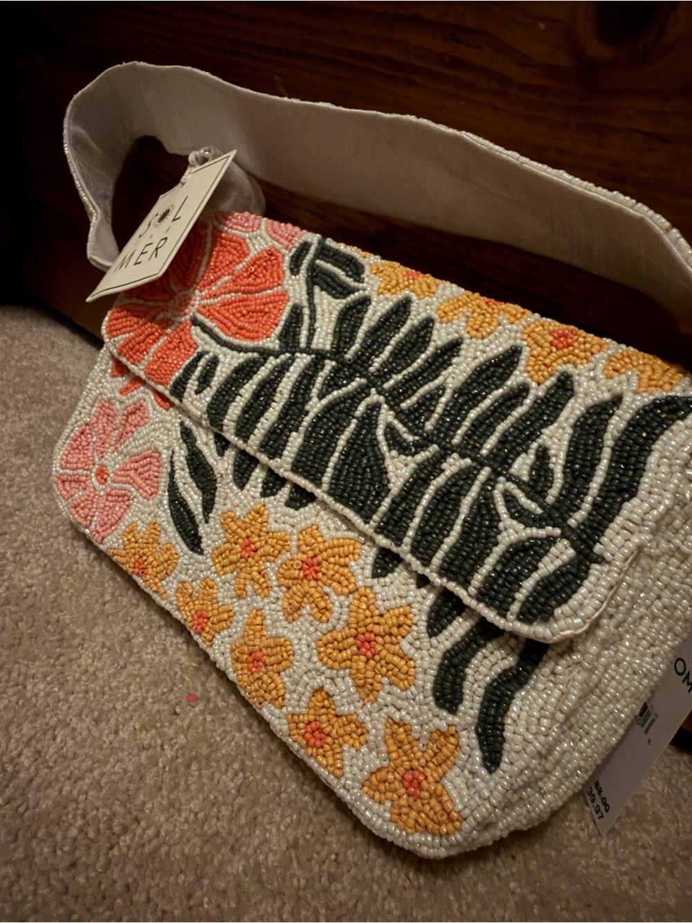 SOL & MER Floral Beaded Shoulder Bag in Coral, Yellow & White - Picture 3 of 5
